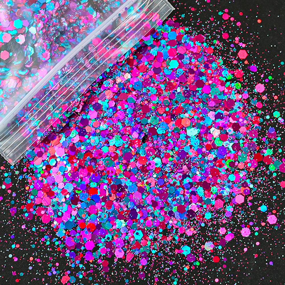 Nail Art Xmas - 50G Holographic Mixed Hexagon Chunky Glitter