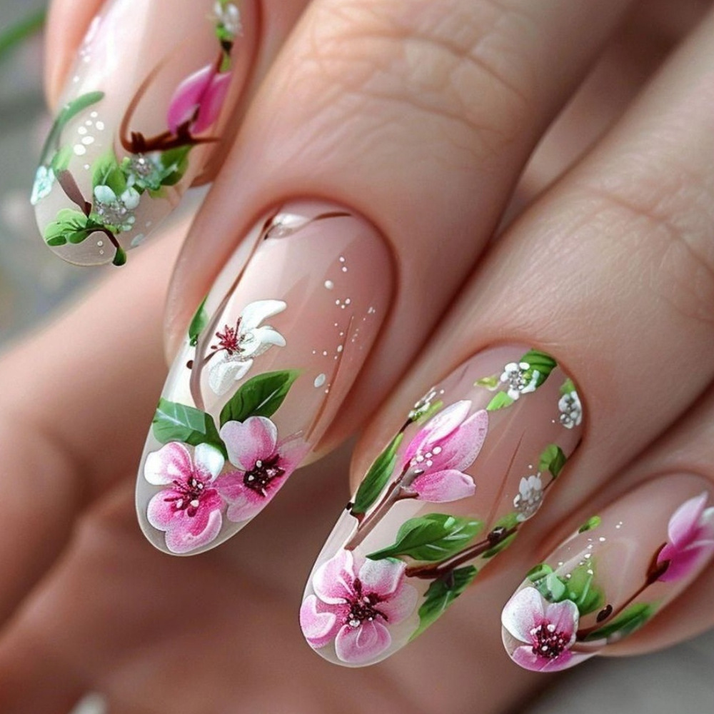 Nail Art Fake Nails - Short Almond Press on Nails 3D