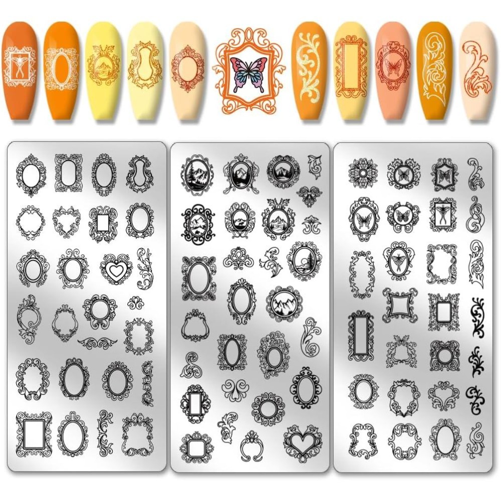 Nail Art Vintage - 3pcs Vintage Picture Frame Nail Stamping