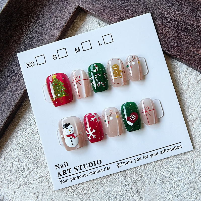 Nail Art Fake Nails - 10 Pcs Christmas Half Handmade Press