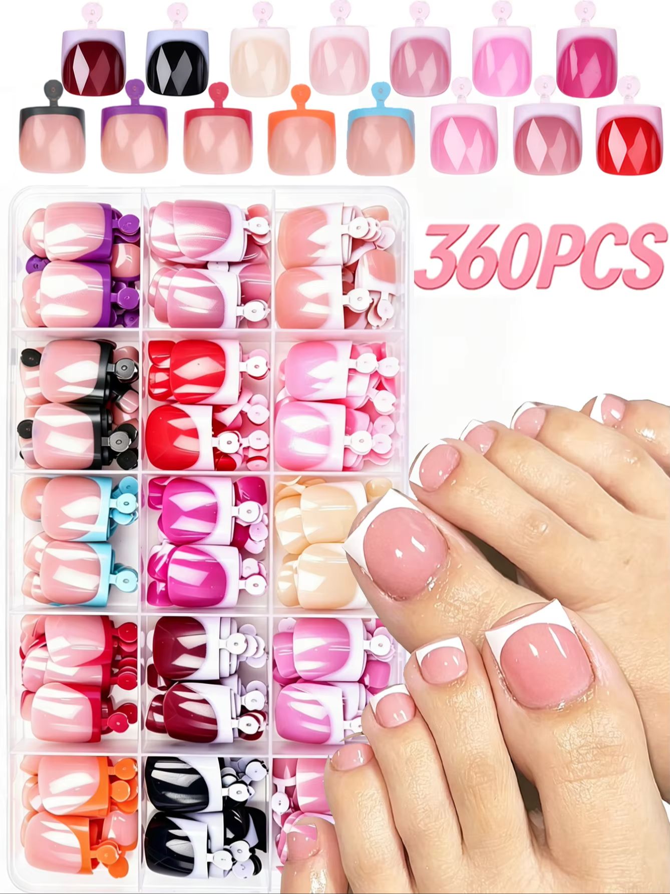 Nail Art Fake Nails - 360Pcs Short Square Press On Toenails