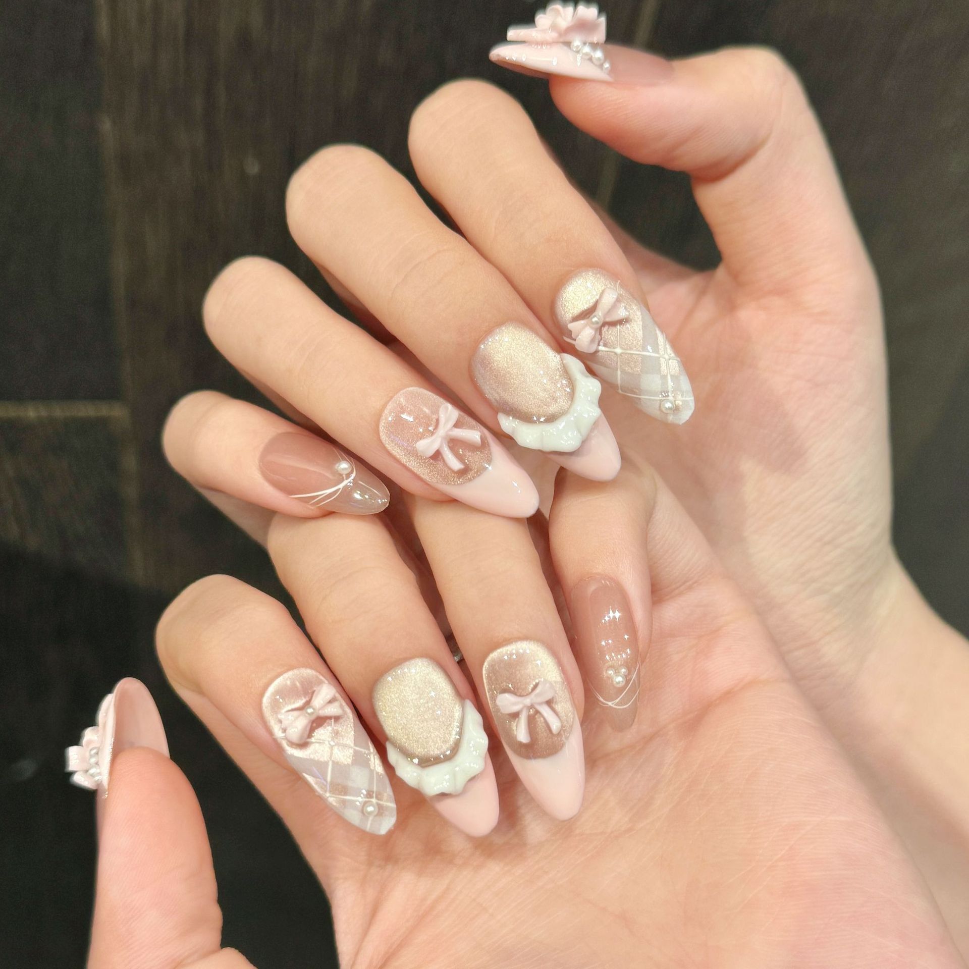 10pcs Handmade Press on Nails  - Nail Art Pink Cat Eye review and price
