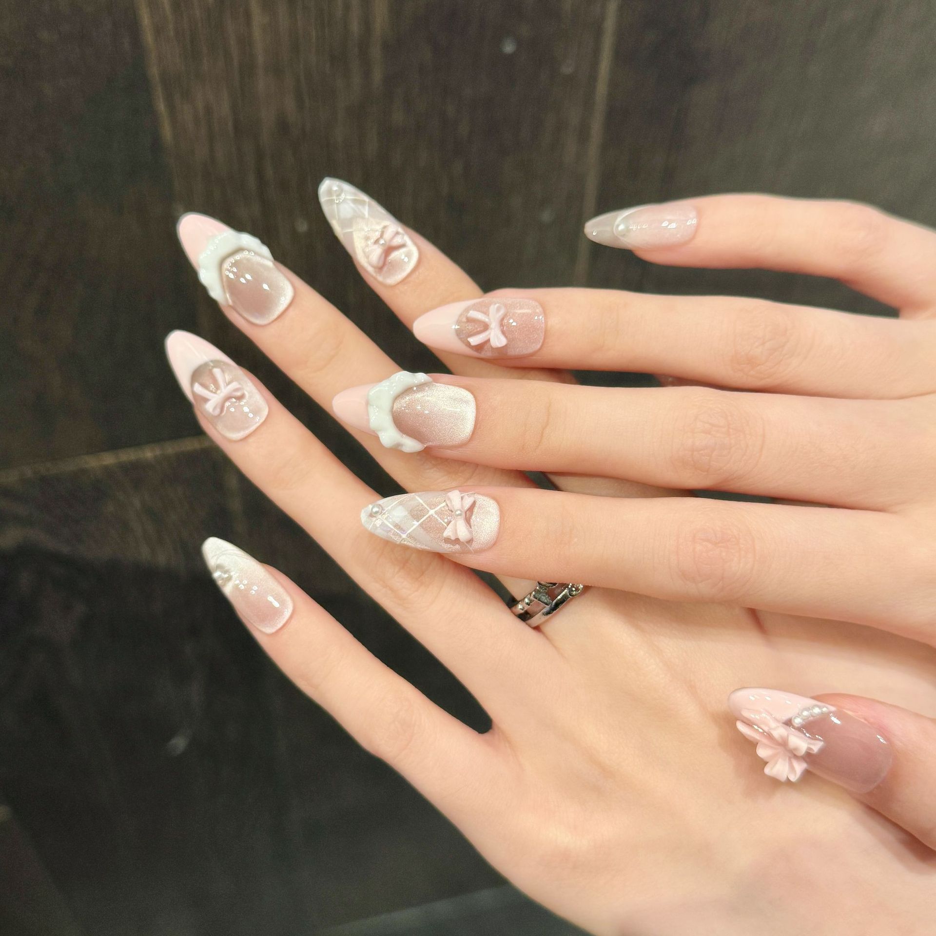 10pcs Handmade Press on Nails  - Nail Art Pink Cat Eye review and price