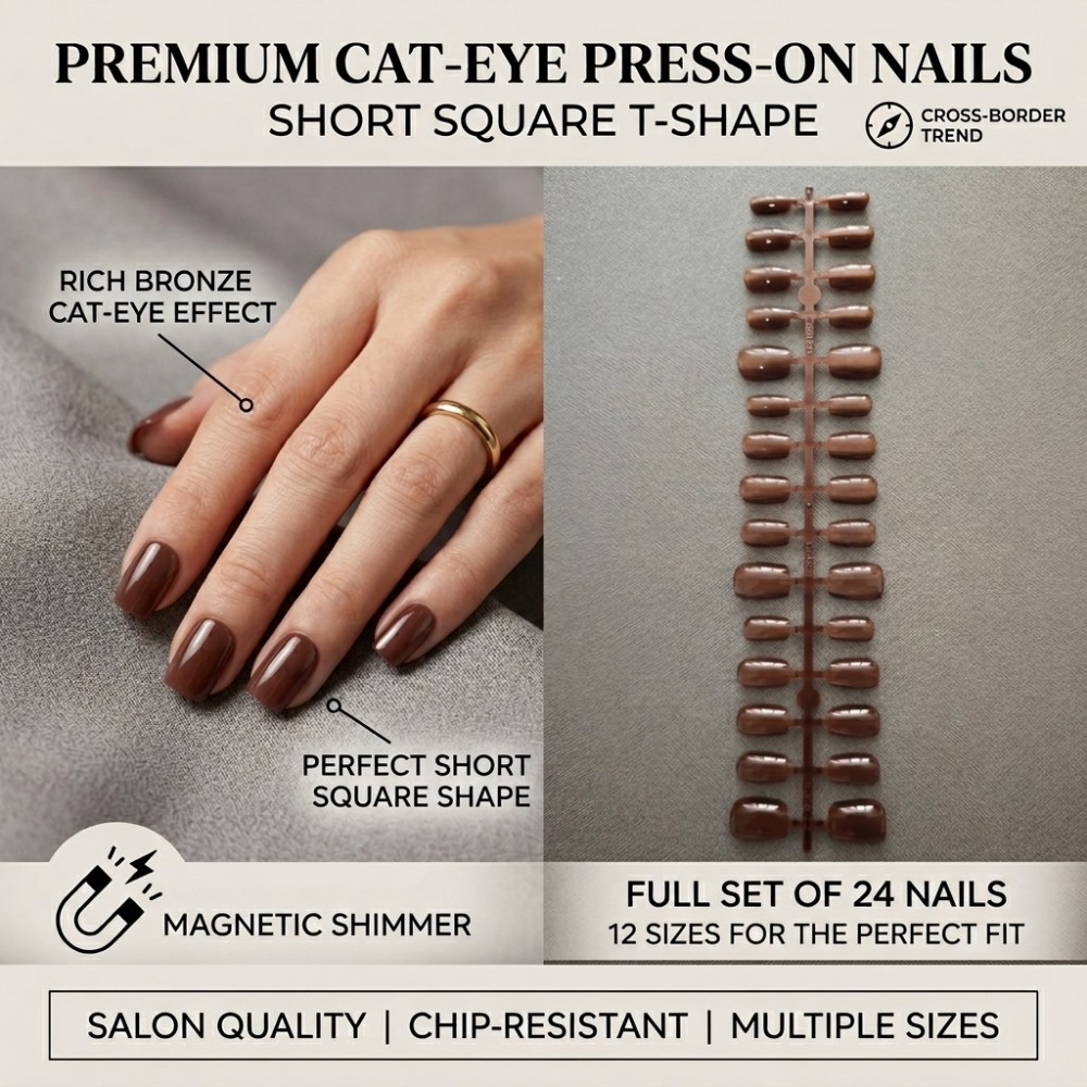 24PCS Short Square Press on Na - Nail Art Extension Cat Eye review and price