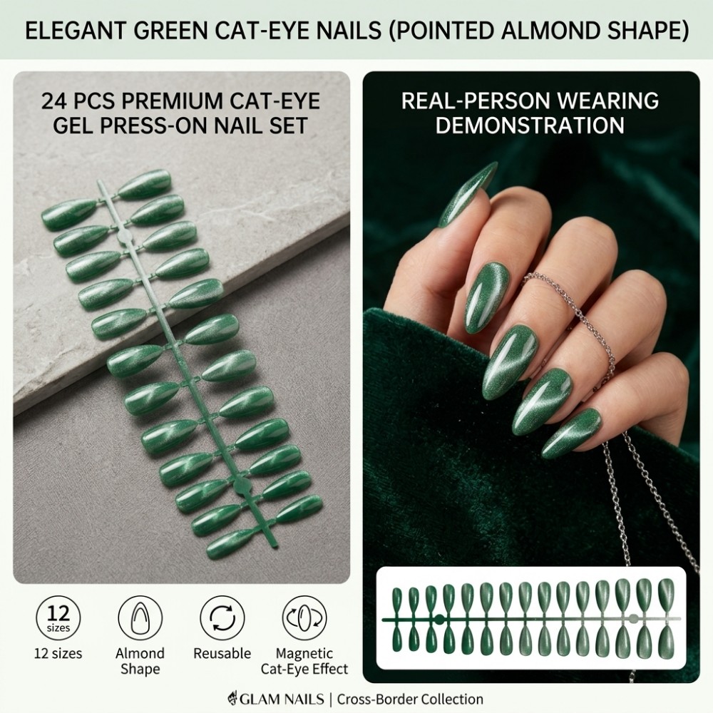 24PCS Short Square Press on Na - Nail Art Extension Cat Eye review and price