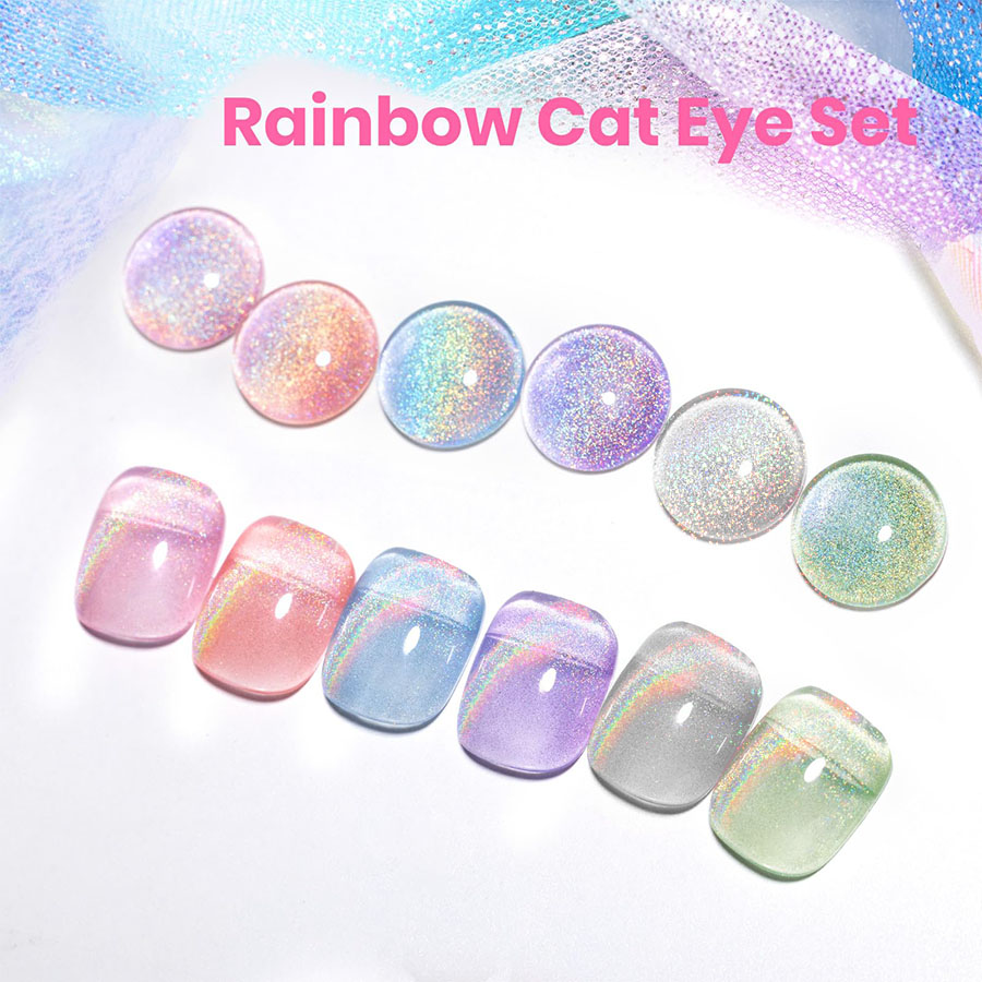 QAZIXU 1/6 Pcs Rainbow Cat Eye - Nail Art Pink Cat Eye review and price