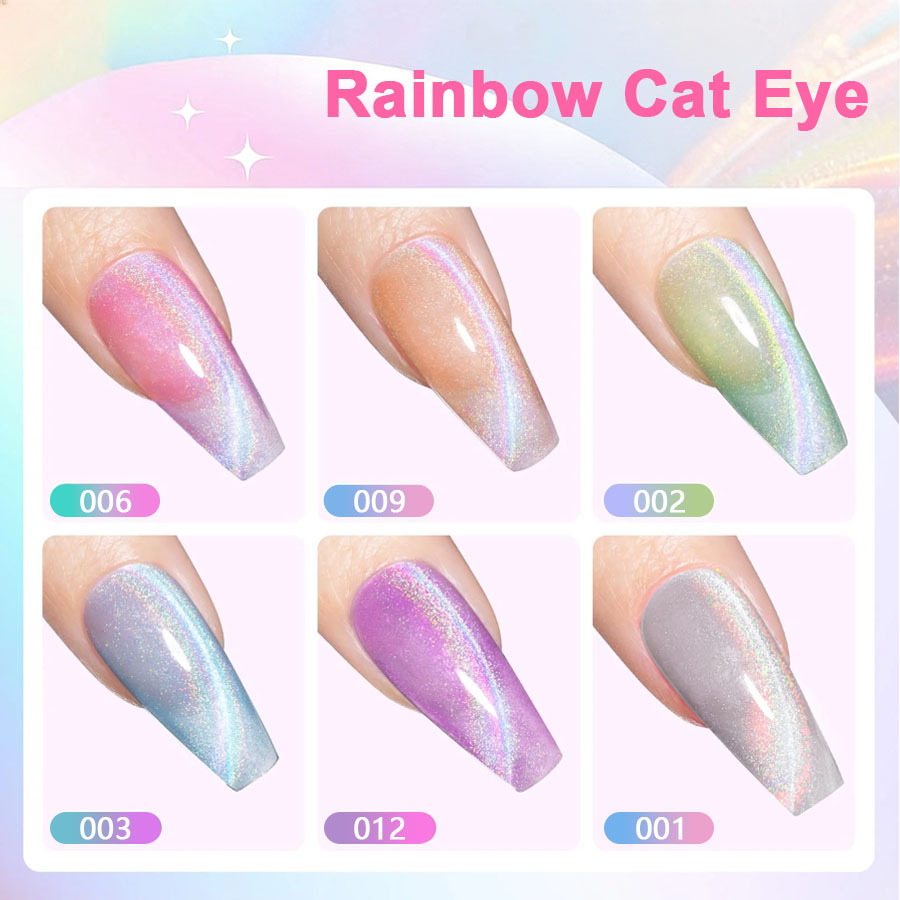 QAZIXU 1/6 Pcs Rainbow Cat Eye - Nail Art Pink Cat Eye review and price