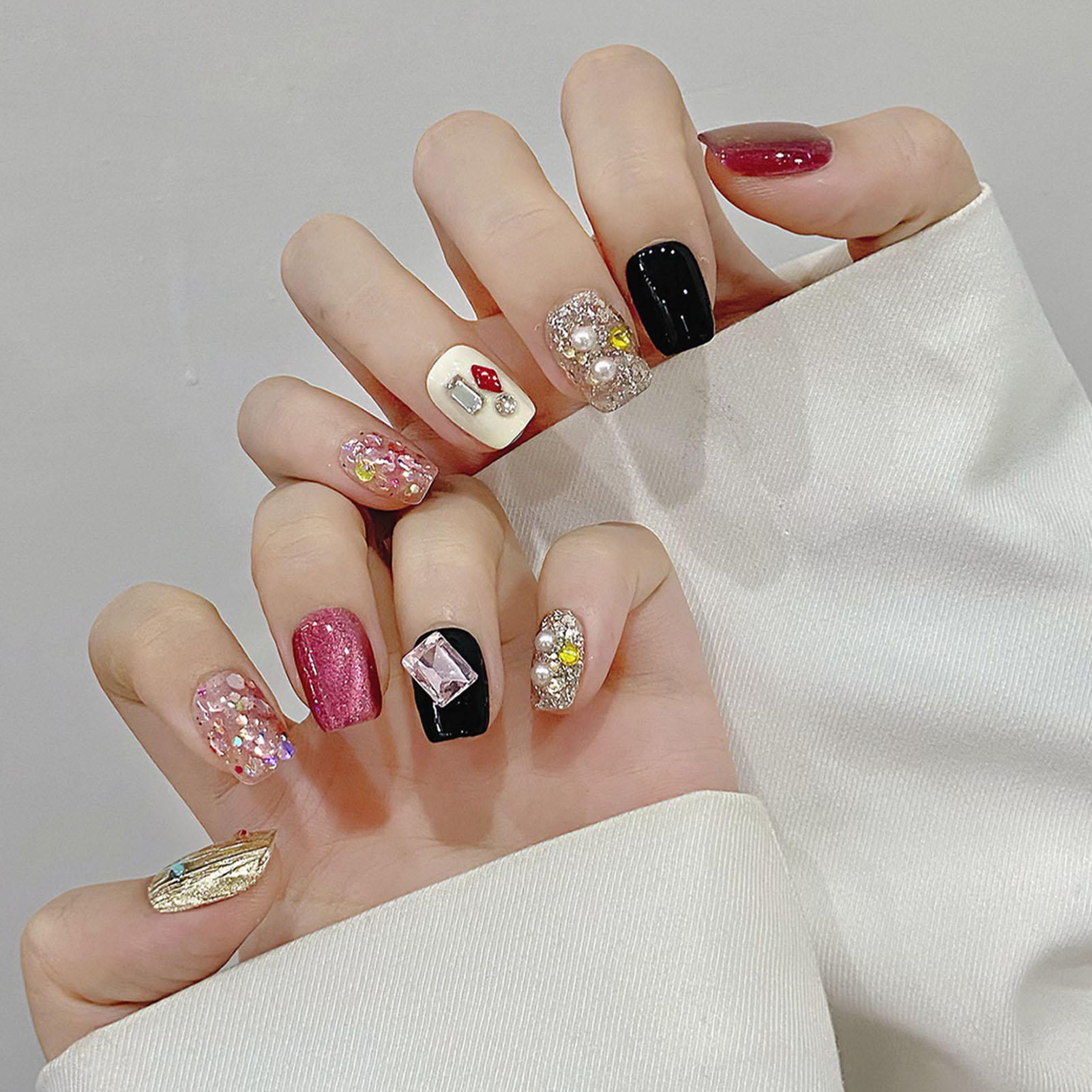 Handmade Press on Nails Glitte - Nail Art Pink Cat Eye review and price