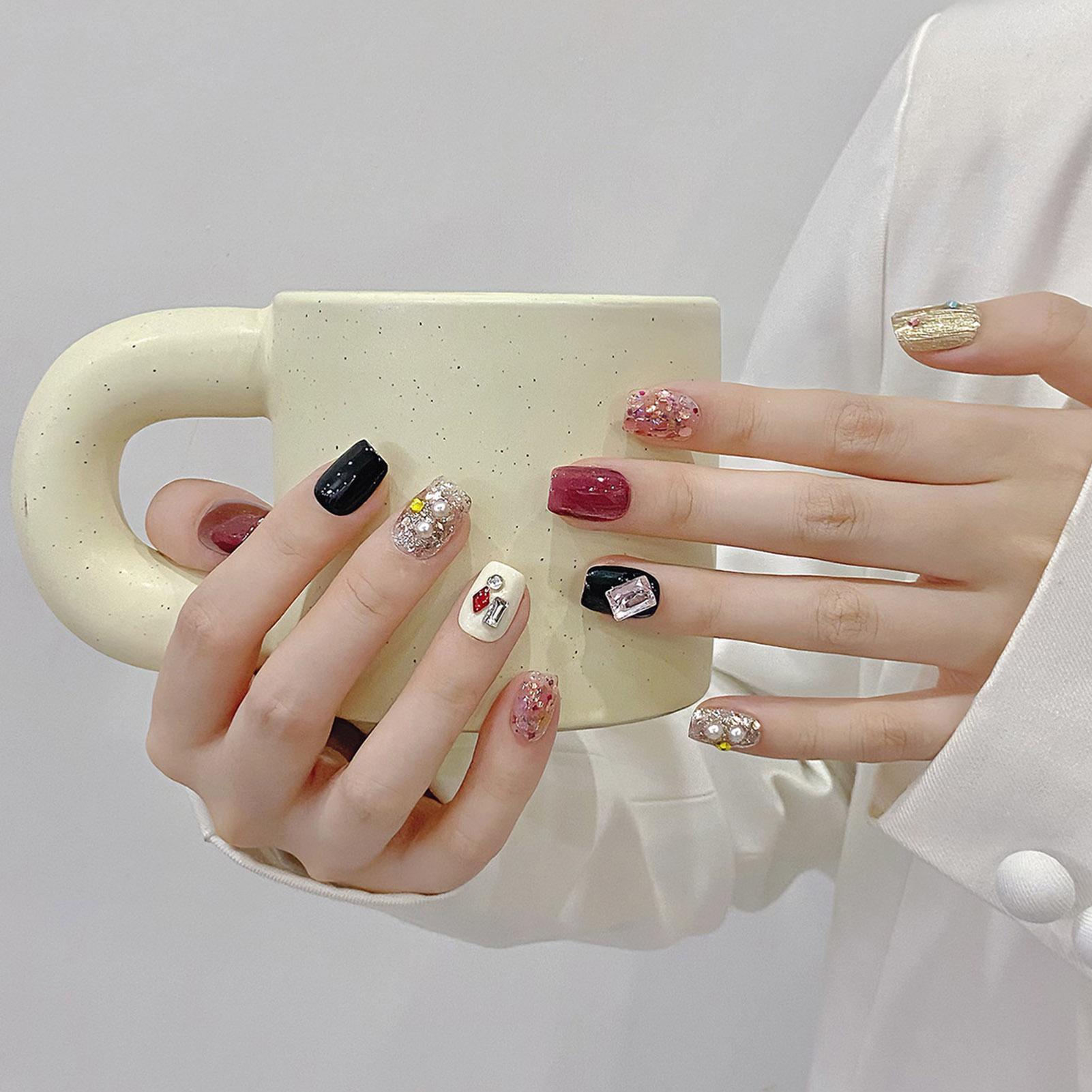 Handmade Press on Nails Glitte - Nail Art Pink Cat Eye review and price