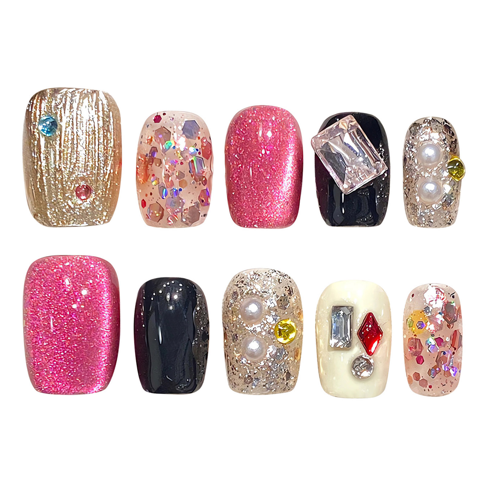 Handmade Press on Nails Glitte - Nail Art Pink Cat Eye review and price