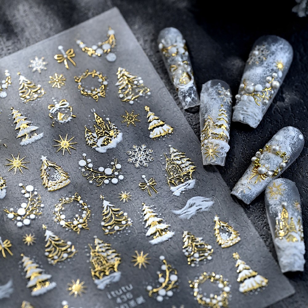 5D Embossed Gold Castle/Garlan - Nail Art Xmas review and price