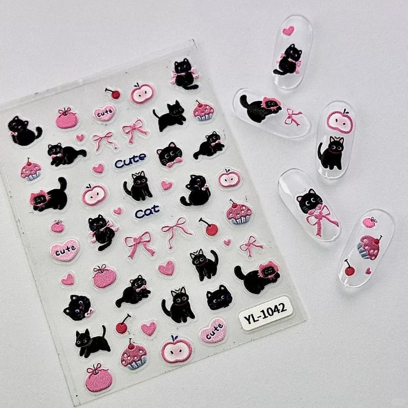 Cute Cartoon Bow Black Cat 3D  - Nail Art Vintage review and price