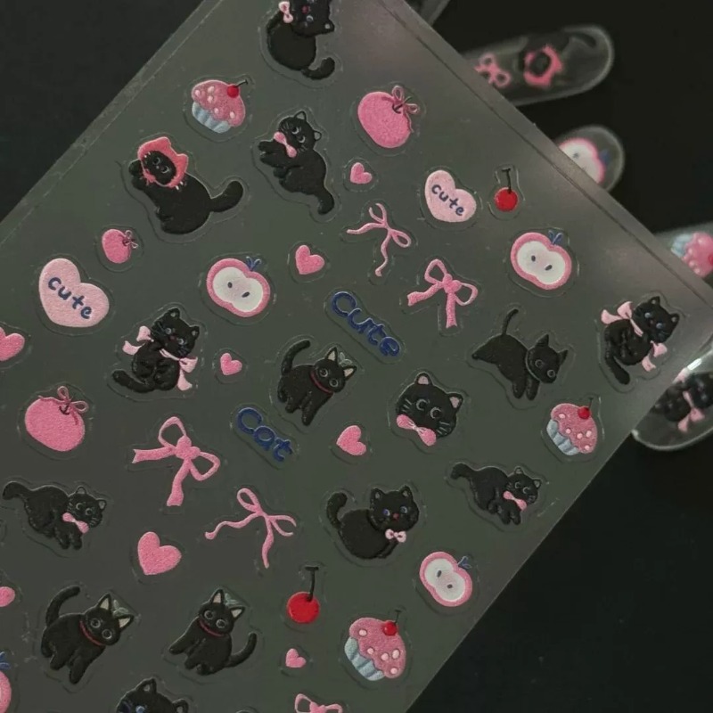 Cute Cartoon Bow Black Cat 3D  - Nail Art Vintage review and price