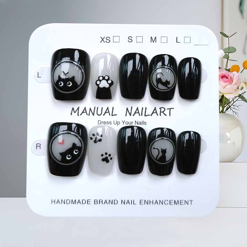 10Pcs Cute Cartoon Black Cat a - Nail Art Pink Cat Eye review and price