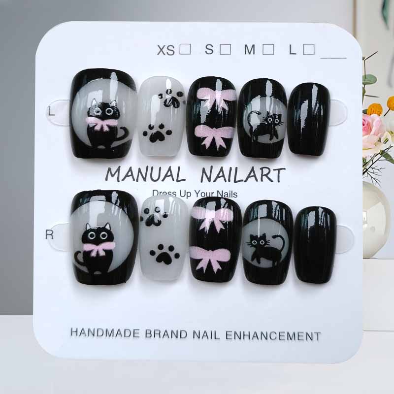 10Pcs Cute Cartoon Black Cat a - Nail Art Pink Cat Eye review and price