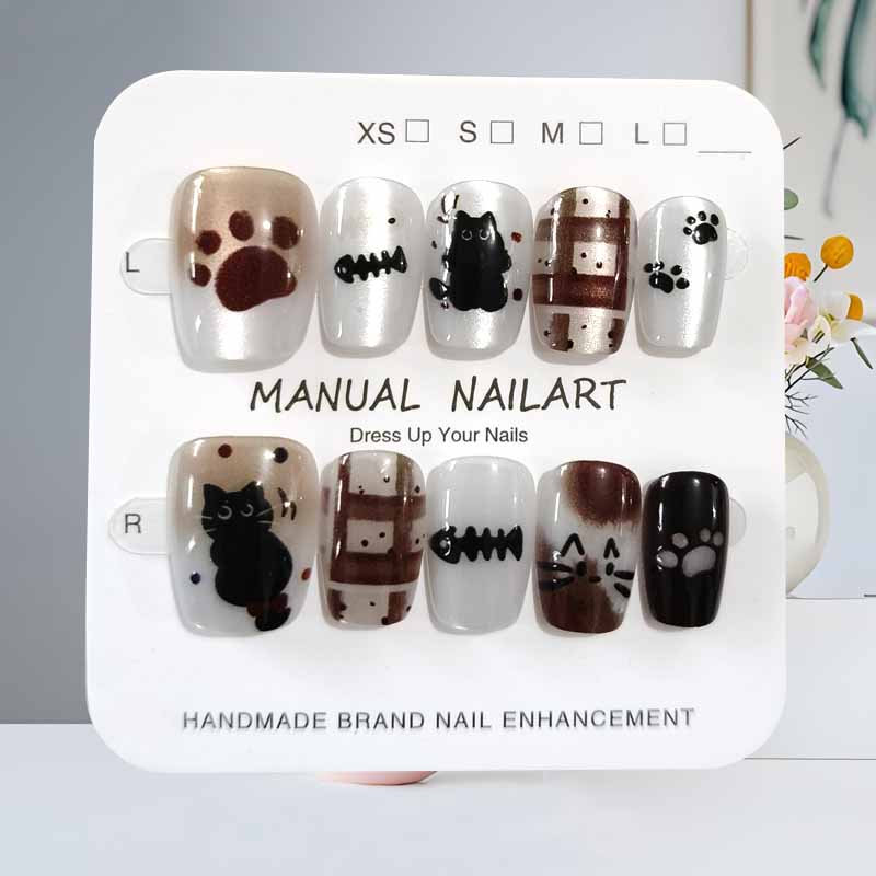 10Pcs Cute Cartoon Black Cat a - Nail Art Pink Cat Eye review and price